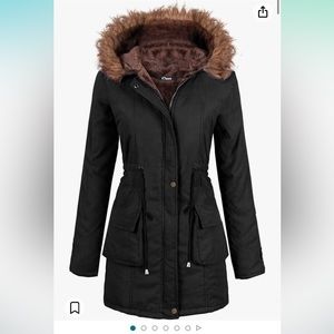 Black long winter coat with fur lined hood
